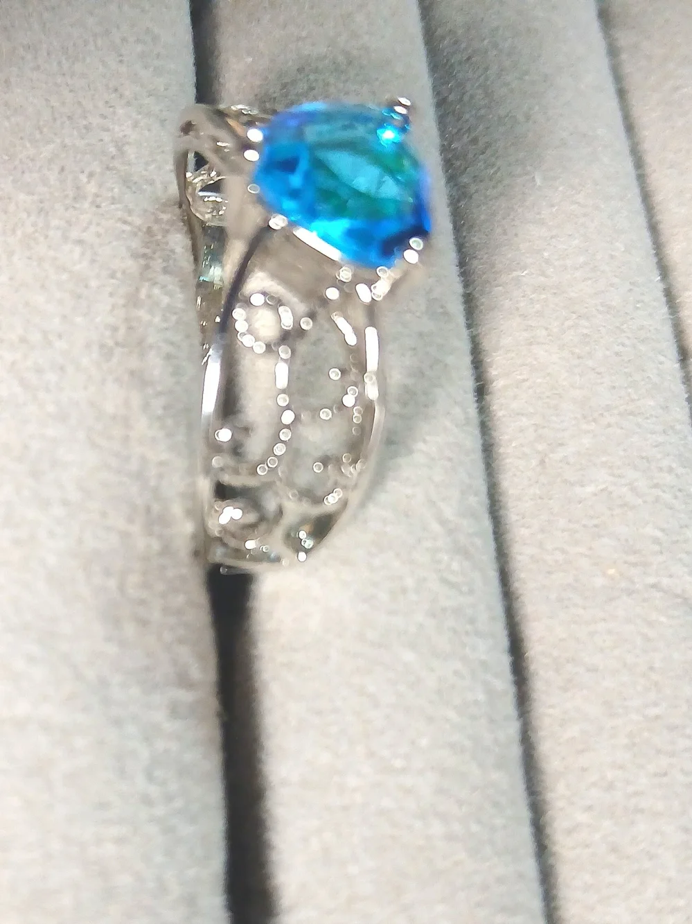 Blue Heart-Cut Gemstone Filigree Women's Ring In Sterling Silver.